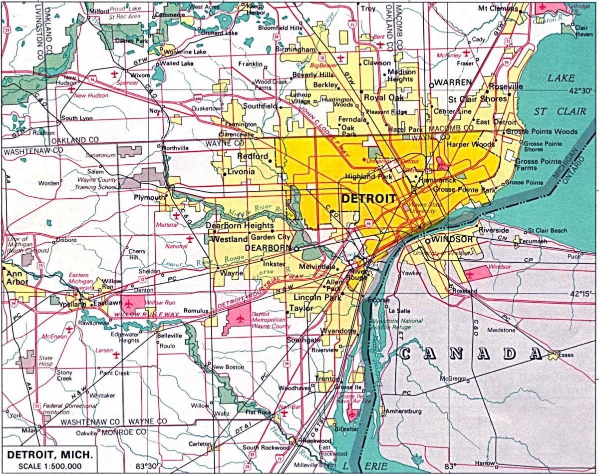 suburbiile Detroit hartă
