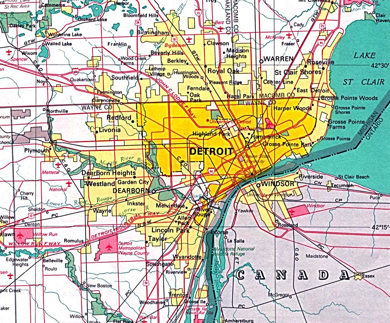 detroit harta Detroit hartă   Harta Detroit (Michigan   SUA)