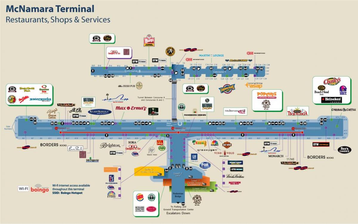 Aeroportul din Detroit restaurant hartă