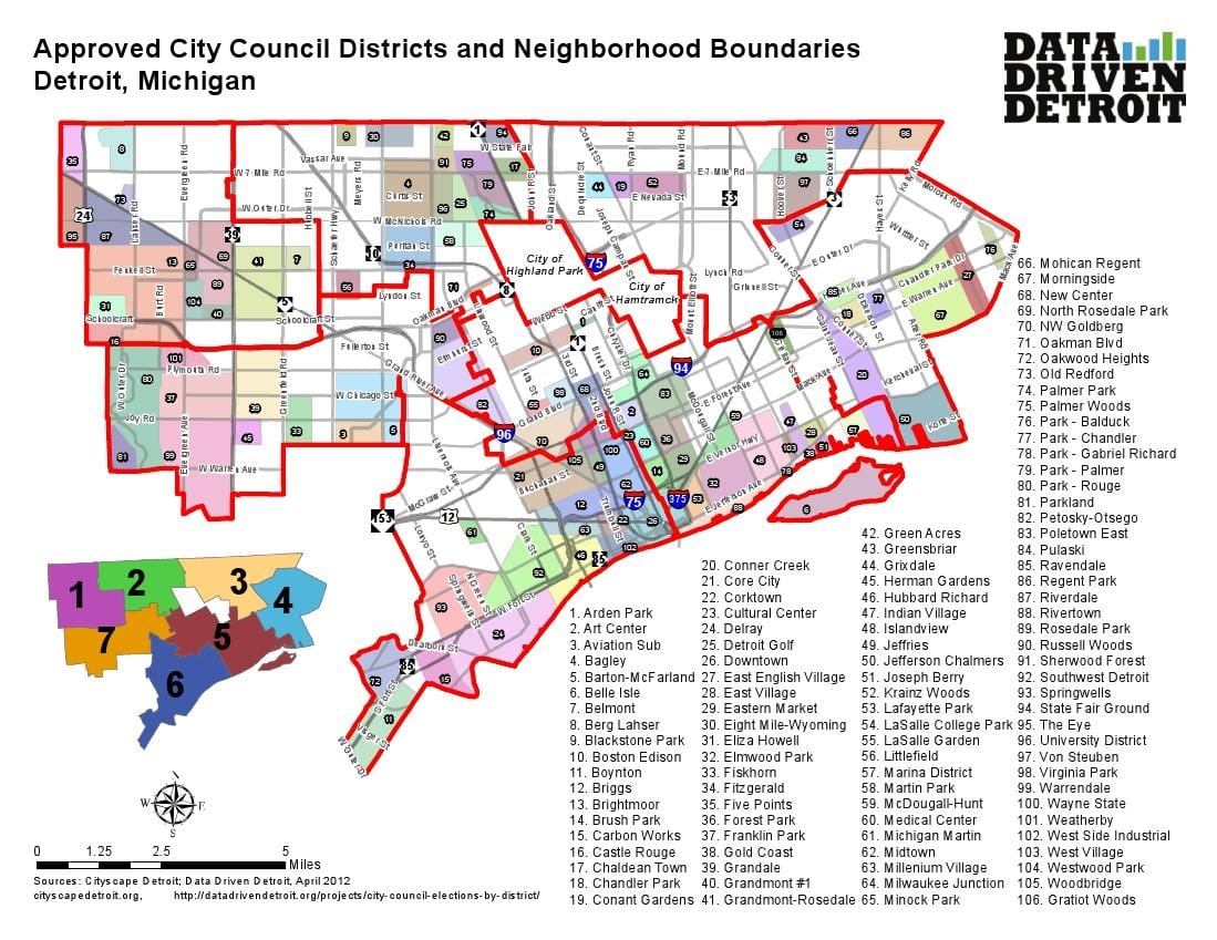districtul Detroit hartă