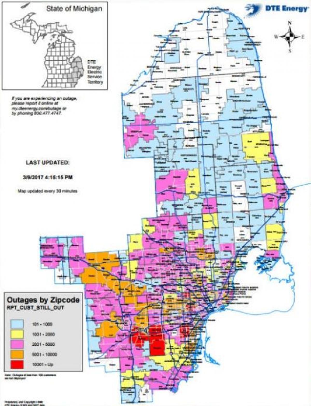 Detroit edison pană de curent hartă